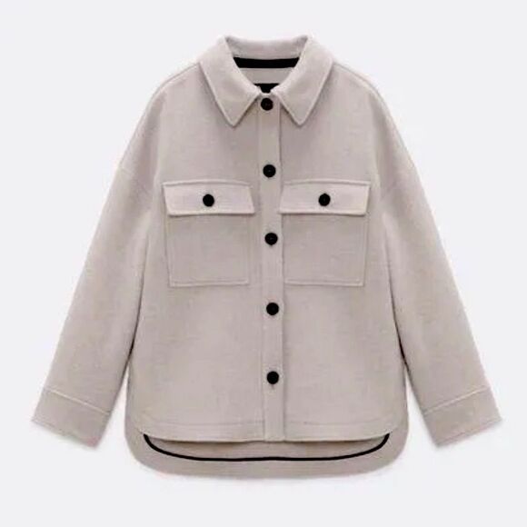 ZARA Manteco Premium Wool Blend Cream Pocket Jacket Shacket Blazer Size M - Picture 1 of 16